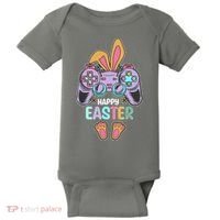 Funny Happy Easter Gamer Bunny Rabbit Controller Baby Bodysuit thumb 0