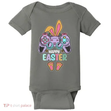 Funny Happy Easter Gamer Bunny Rabbit Controller Baby Bodysuit