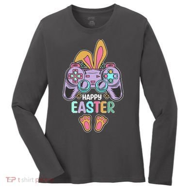 Funny Happy Easter Gamer Bunny Rabbit Controller Women's Long Sleeve Shirt