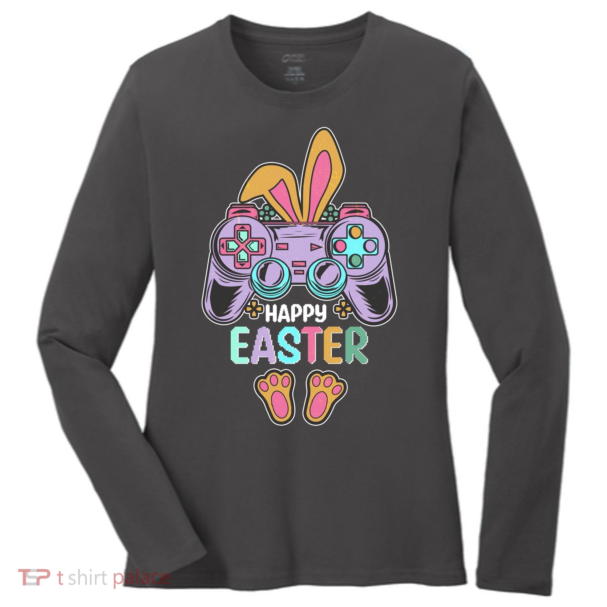 Funny Happy Easter Gamer Bunny Rabbit Controller Women's Long Sleeve Shirt