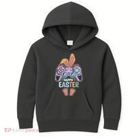 Funny Happy Easter Gamer Bunny Rabbit Controller Kids Hoodie thumb 0