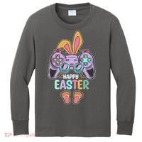 Funny Happy Easter Gamer Bunny Rabbit Controller Kids Long Sleeve Shirt thumb 0