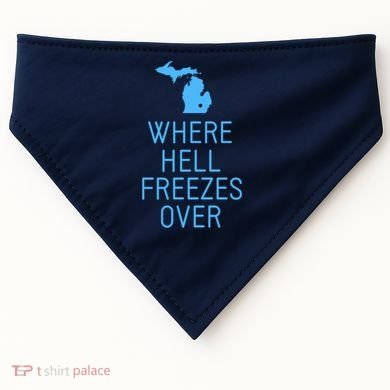 Funny Hell Freezes Michigan Michigander Great Lakes Map Gift USA-Made Doggie Bandana