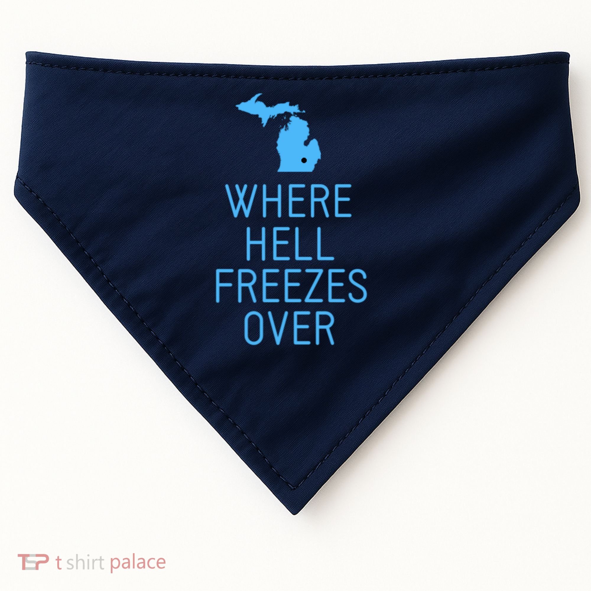 Funny Hell Freezes Michigan Michigander Great Lakes Map Gift USA-Made Doggie Bandana