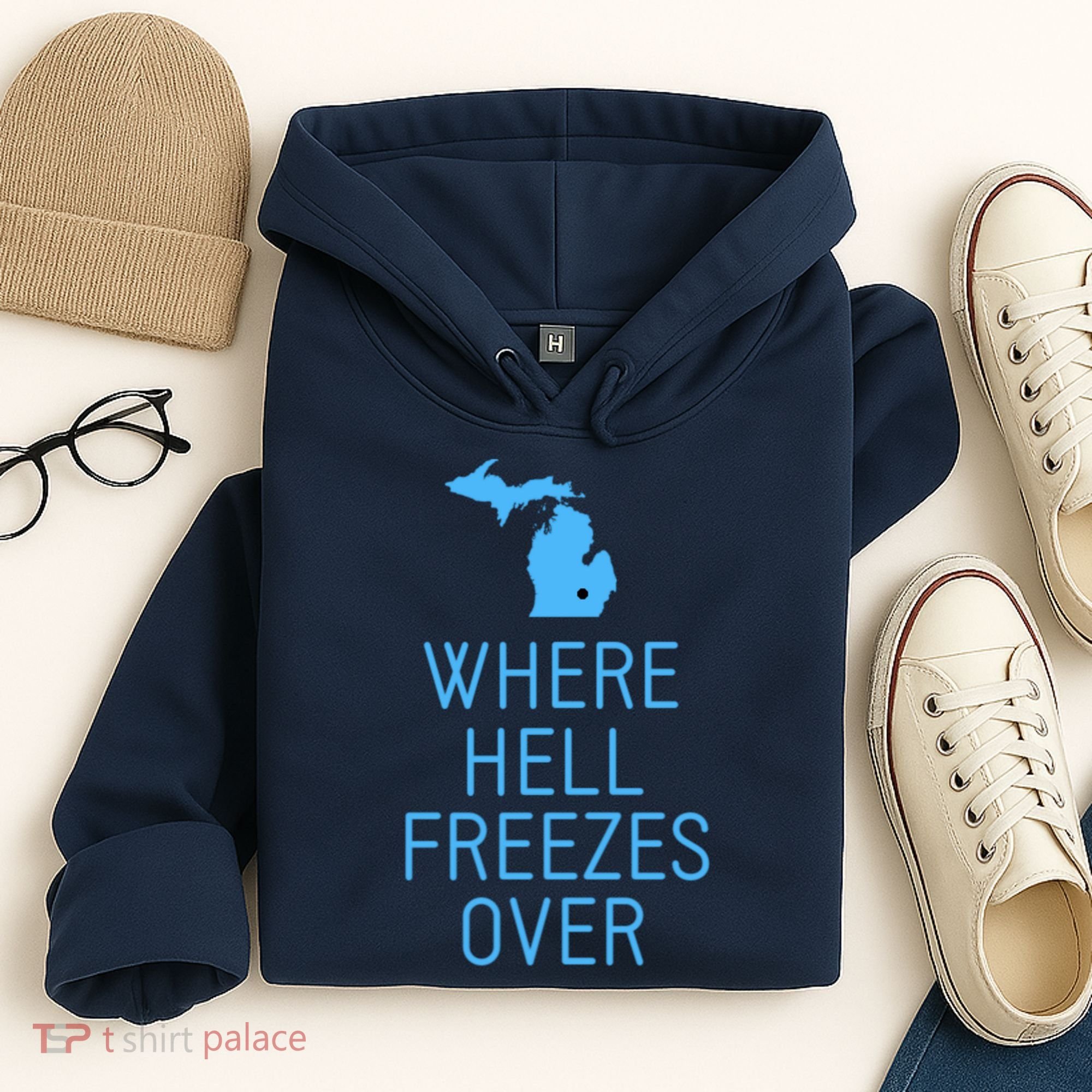 Funny Hell Freezes Michigan Michigander Great Lakes Map Gift Hoodie