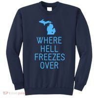 Funny Hell Freezes Michigan Michigander Great Lakes Map Gift Sweatshirt thumb 0