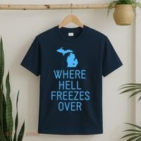 Funny Hell Freezes Michigan Michigander Great Lakes Map Gift T-Shirt thumb 2