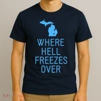 Funny Hell Freezes Michigan Michigander Great Lakes Map Gift T-Shirt thumb 3