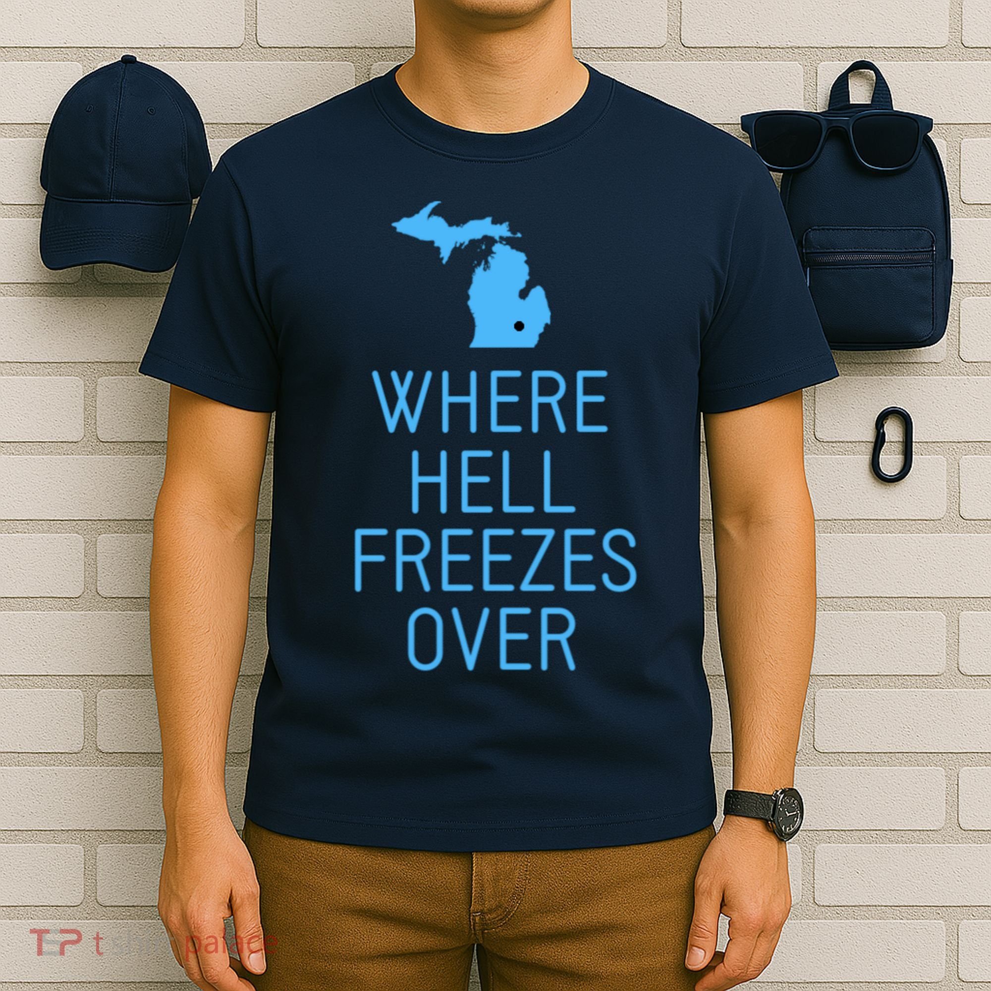 Funny Hell Freezes Michigan Michigander Great Lakes Map Gift T-Shirt