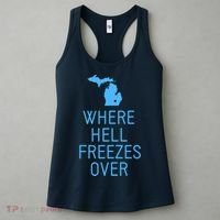 Funny Hell Freezes Michigan Michigander Great Lakes Map Gift Women's Tank Top thumb 3