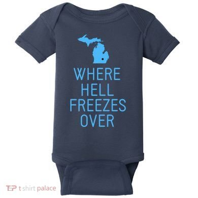 Funny Hell Freezes Michigan Michigander Great Lakes Map Gift Baby Bodysuit