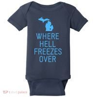 Funny Hell Freezes Michigan Michigander Great Lakes Map Gift Baby Bodysuit thumb 0