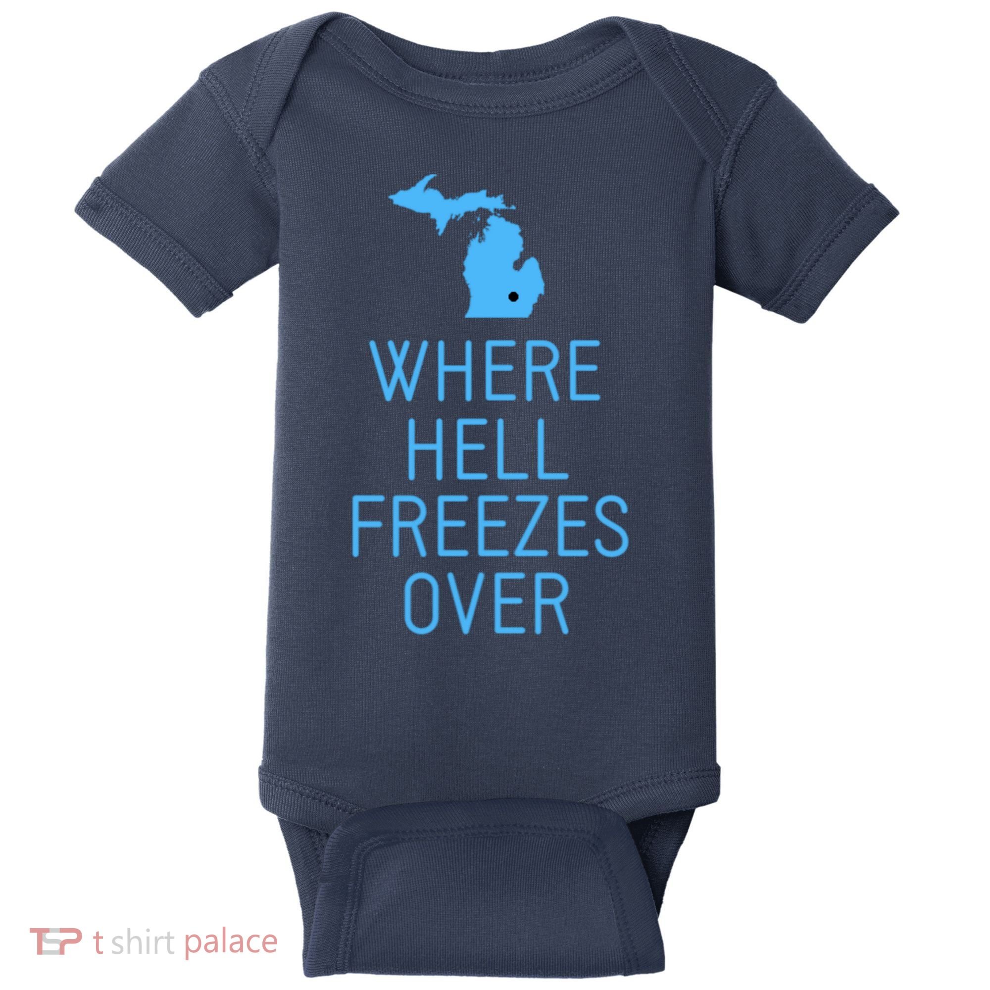 Funny Hell Freezes Michigan Michigander Great Lakes Map Gift Baby Bodysuit