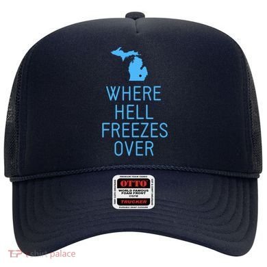 Funny Hell Freezes Michigan Michigander Great Lakes Map Gift Hat