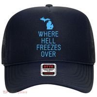 Funny Hell Freezes Michigan Michigander Great Lakes Map Gift Hat thumb 0