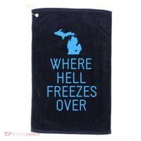 Funny Hell Freezes Michigan Michigander Great Lakes Map Gift Golf Towel thumb 0