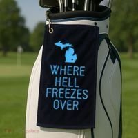 Funny Hell Freezes Michigan Michigander Great Lakes Map Gift Golf Towel thumb 2