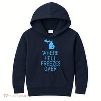 Funny Hell Freezes Michigan Michigander Great Lakes Map Gift Kids Hoodie thumb 0