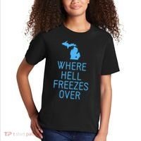 Funny Hell Freezes Michigan Michigander Great Lakes Map Gift Kids T-Shirt thumb 2