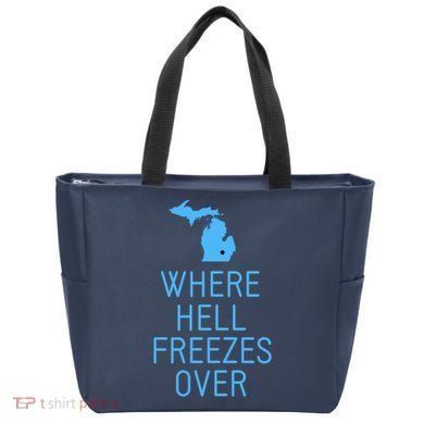Funny Hell Freezes Michigan Michigander Great Lakes Map Gift Tote Bag