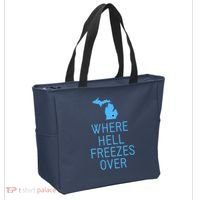 Funny Hell Freezes Michigan Michigander Great Lakes Map Gift Tote Bag thumb 2
