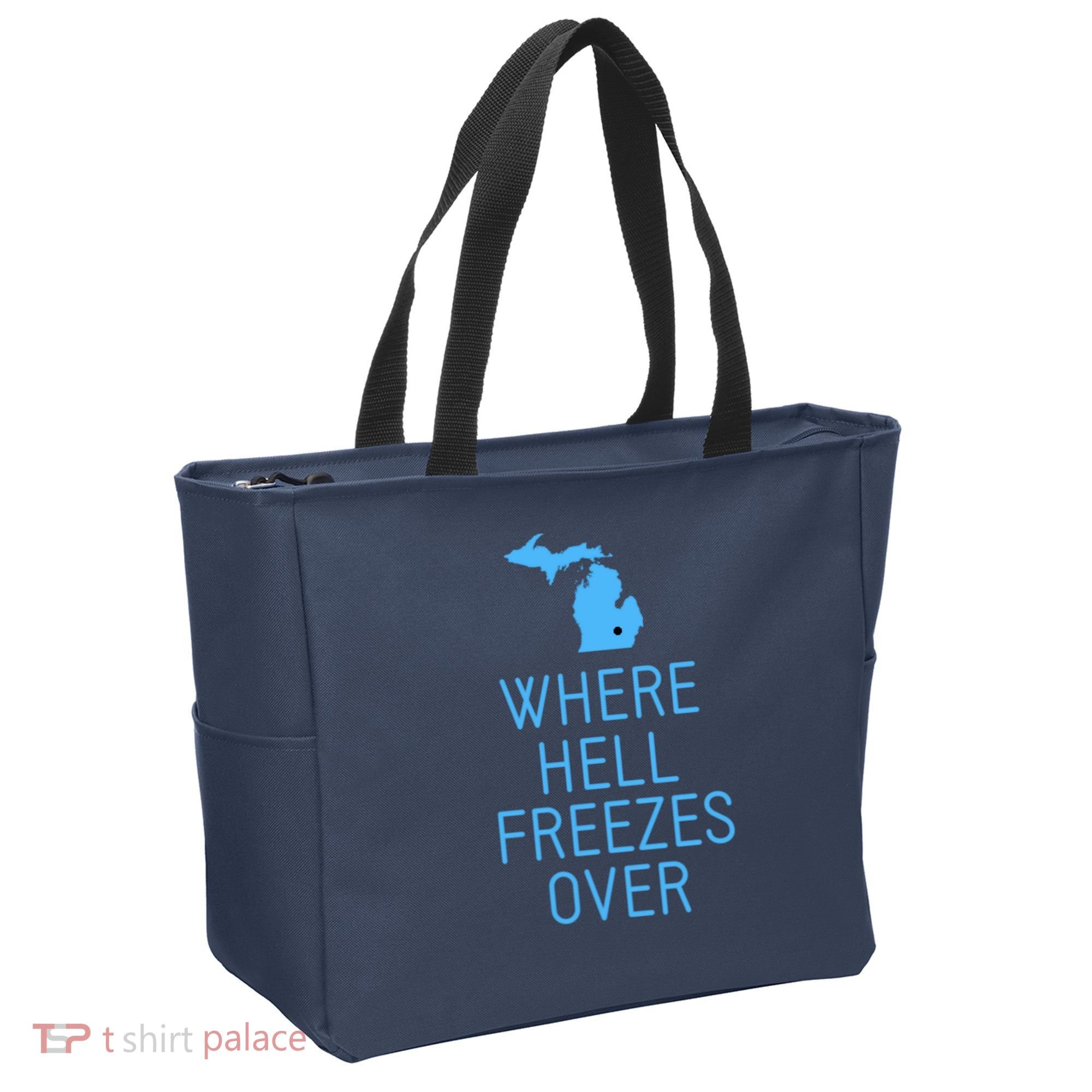 Funny Hell Freezes Michigan Michigander Great Lakes Map Gift Tote Bag