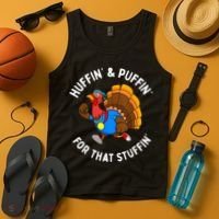 Funny Huffin For That Stuffin Turkey Run Trot Thanksgiving Tank Top thumb 4