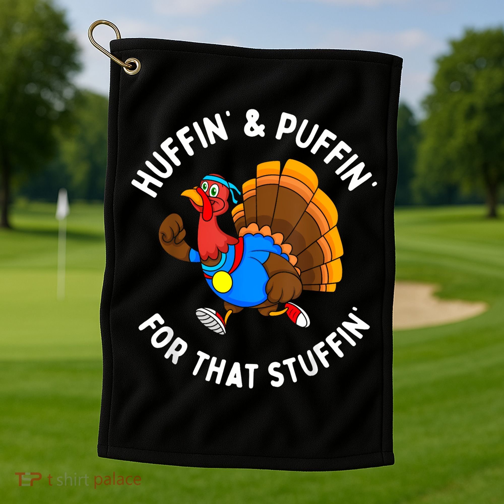 Funny Huffin For That Stuffin Turkey Run Trot Thanksgiving Golf Towel