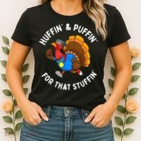 Funny Huffin For That Stuffin Turkey Run Trot Thanksgiving Women's T-Shirt thumb 2