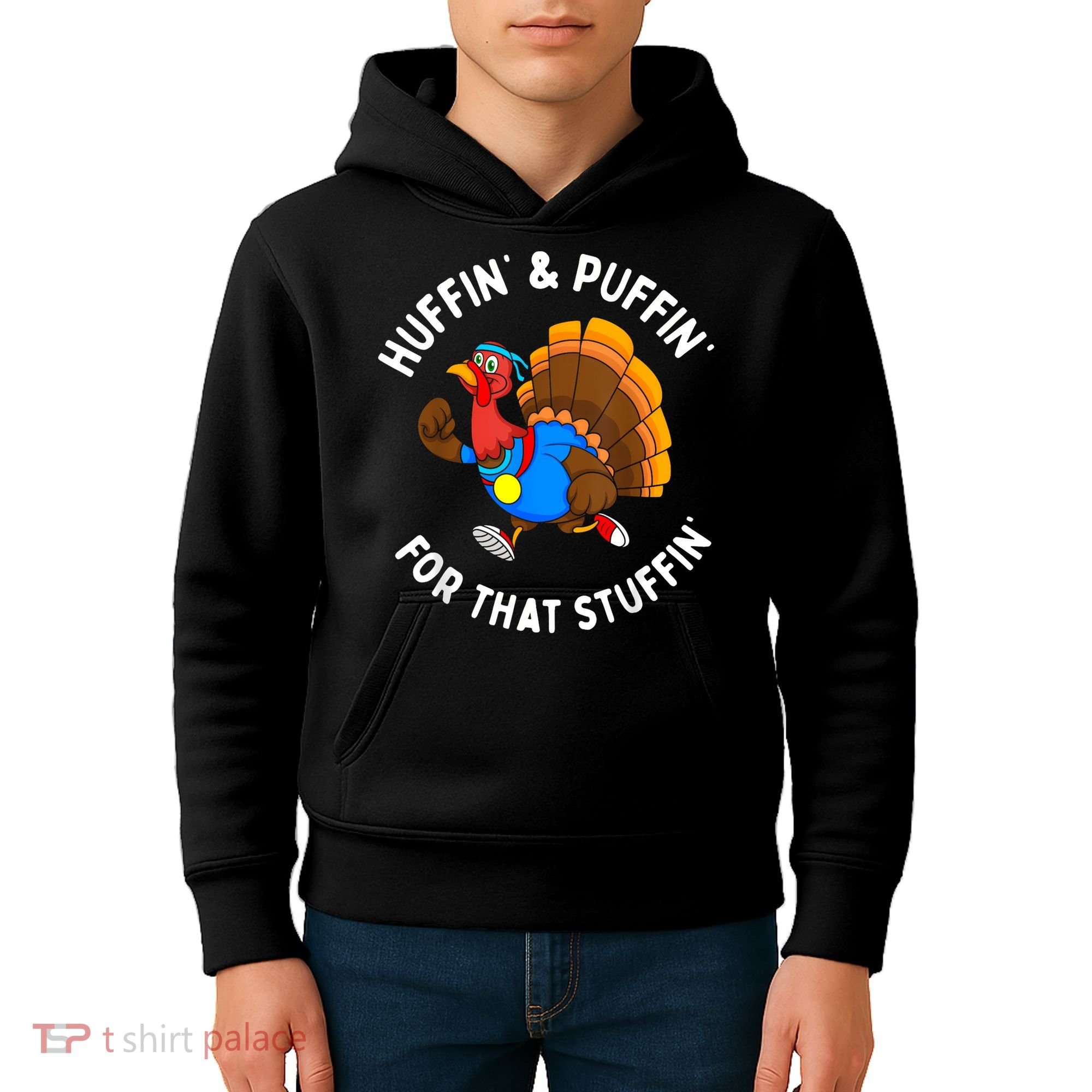 Funny Huffin For That Stuffin Turkey Run Trot Thanksgiving Kids Hoodie