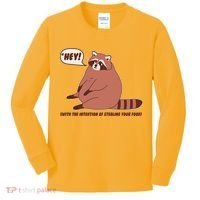 Funny Hey Fat Raccoon Stealing Your Food Kids Long Sleeve Shirt thumb 0