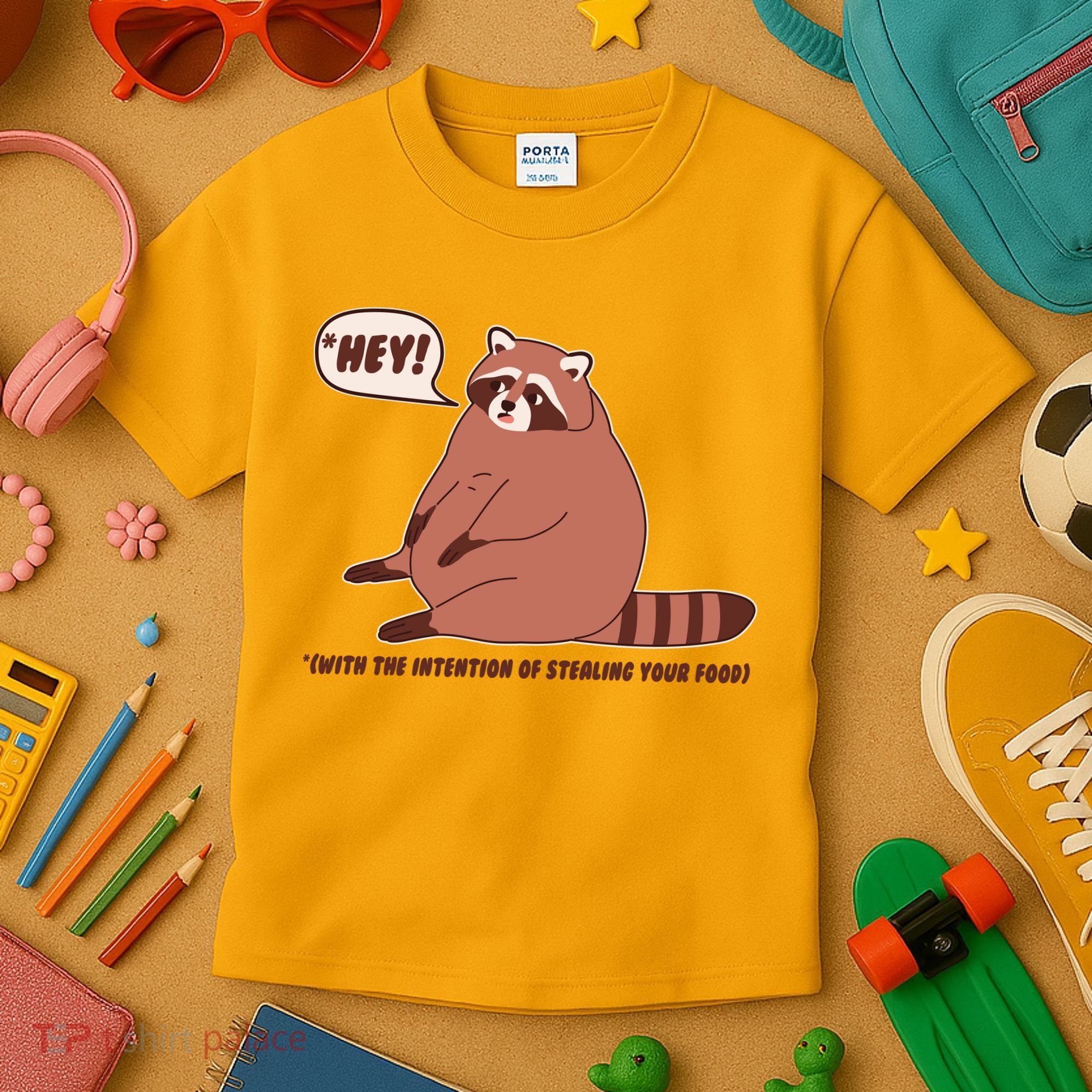 Funny Hey Fat Raccoon Stealing Your Food Kids T-Shirt
