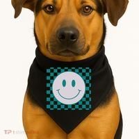 Funny Happy Face Checkered Pattern Smile Face Meme USA-Made Doggie Bandana thumb 1