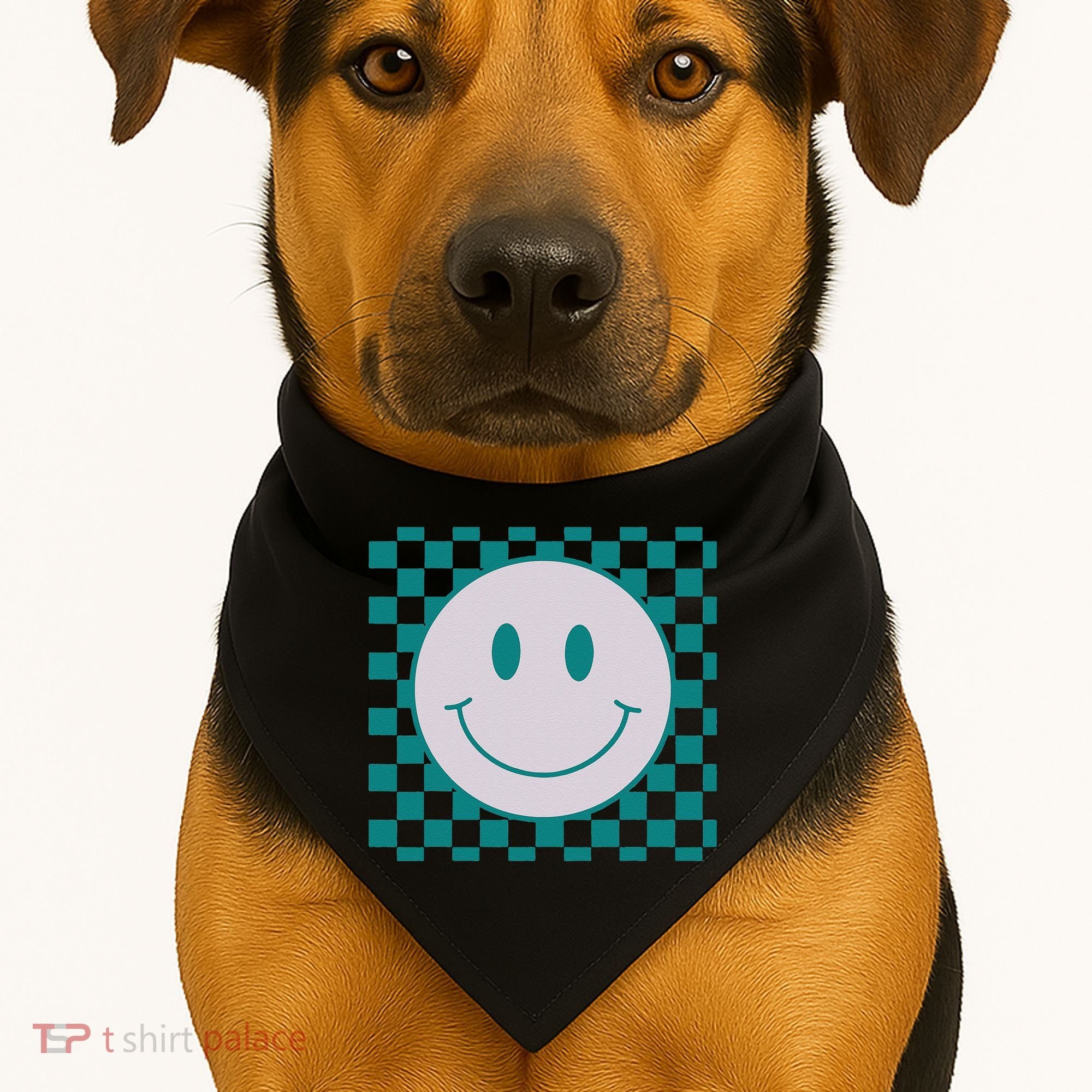 Funny Happy Face Checkered Pattern Smile Face Meme USA-Made Doggie Bandana