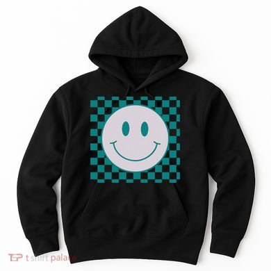 Funny Happy Face Checkered Pattern Smile Face Meme Hoodie