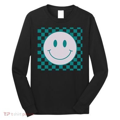 Funny Happy Face Checkered Pattern Smile Face Meme Long Sleeve Shirt