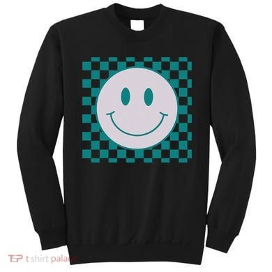 Funny Happy Face Checkered Pattern Smile Face Meme Sweatshirt