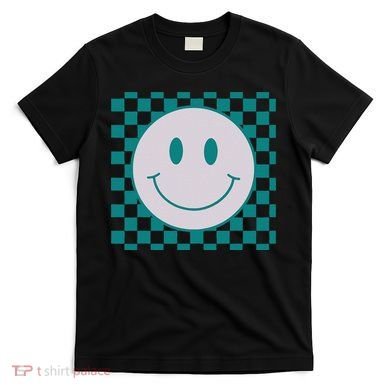 Funny Happy Face Checkered Pattern Smile Face Meme T-Shirt