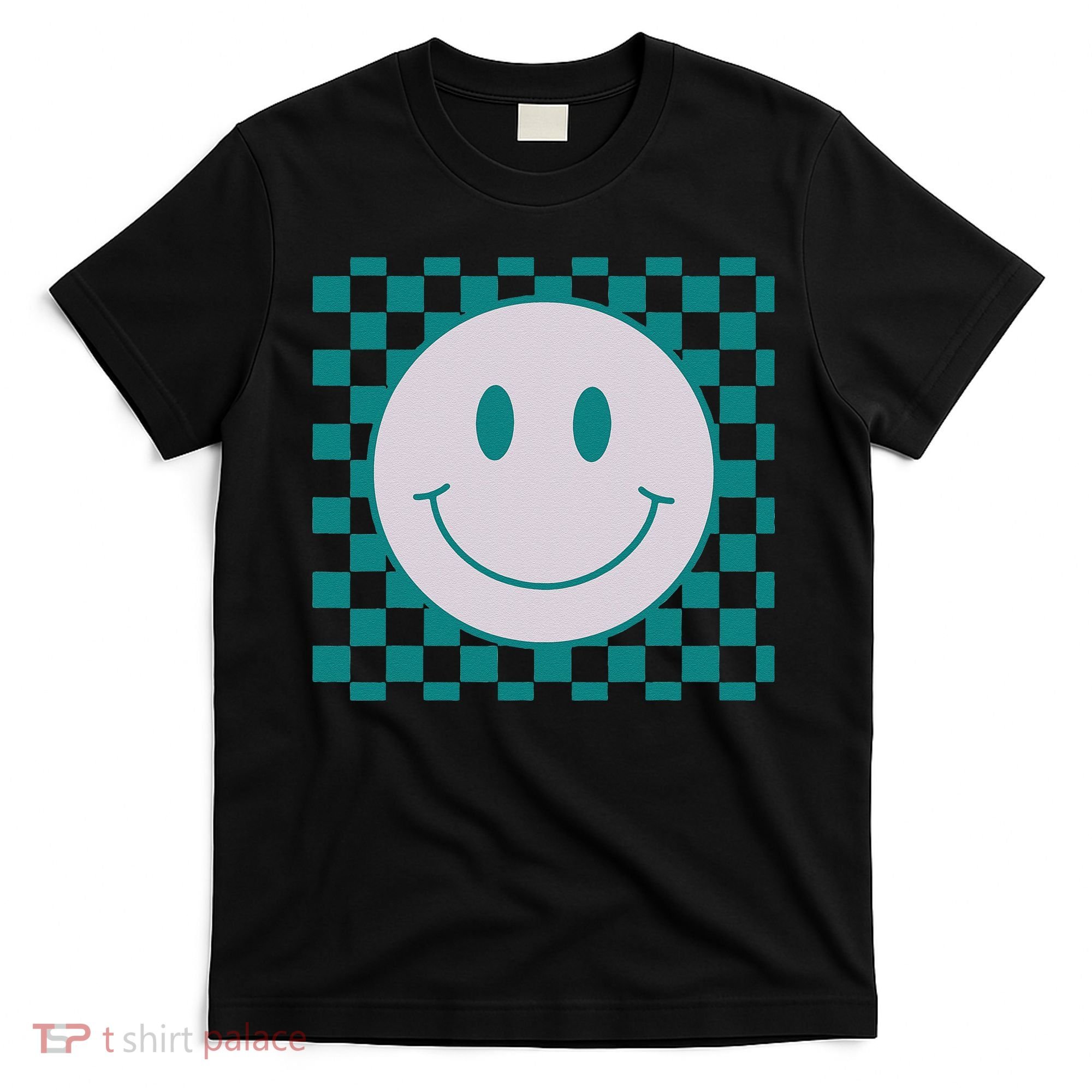 Funny Happy Face Checkered Pattern Smile Face Meme T-Shirt