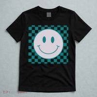 Funny Happy Face Checkered Pattern Smile Face Meme T-Shirt thumb 5