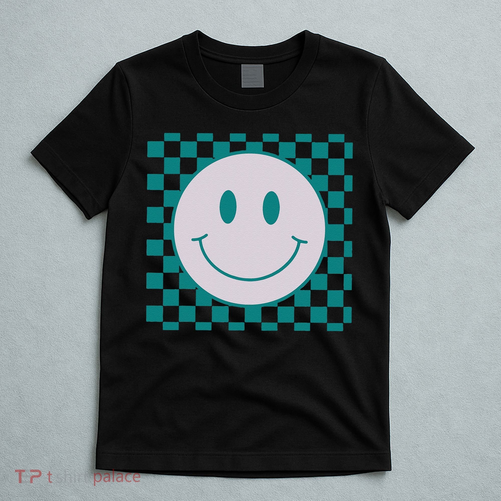 Funny Happy Face Checkered Pattern Smile Face Meme T-Shirt