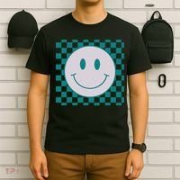 Funny Happy Face Checkered Pattern Smile Face Meme T-Shirt thumb 6