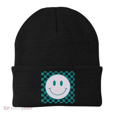 Funny Happy Face Checkered Pattern Smile Face Meme Beanie