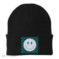 Funny Happy Face Checkered Pattern Smile Face Meme Beanie thumb 0