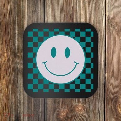 Funny Happy Face Checkered Pattern Smile Face Meme Coaster