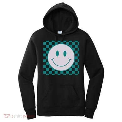 Funny Happy Face Checkered Pattern Smile Face Meme Women's Hoodie