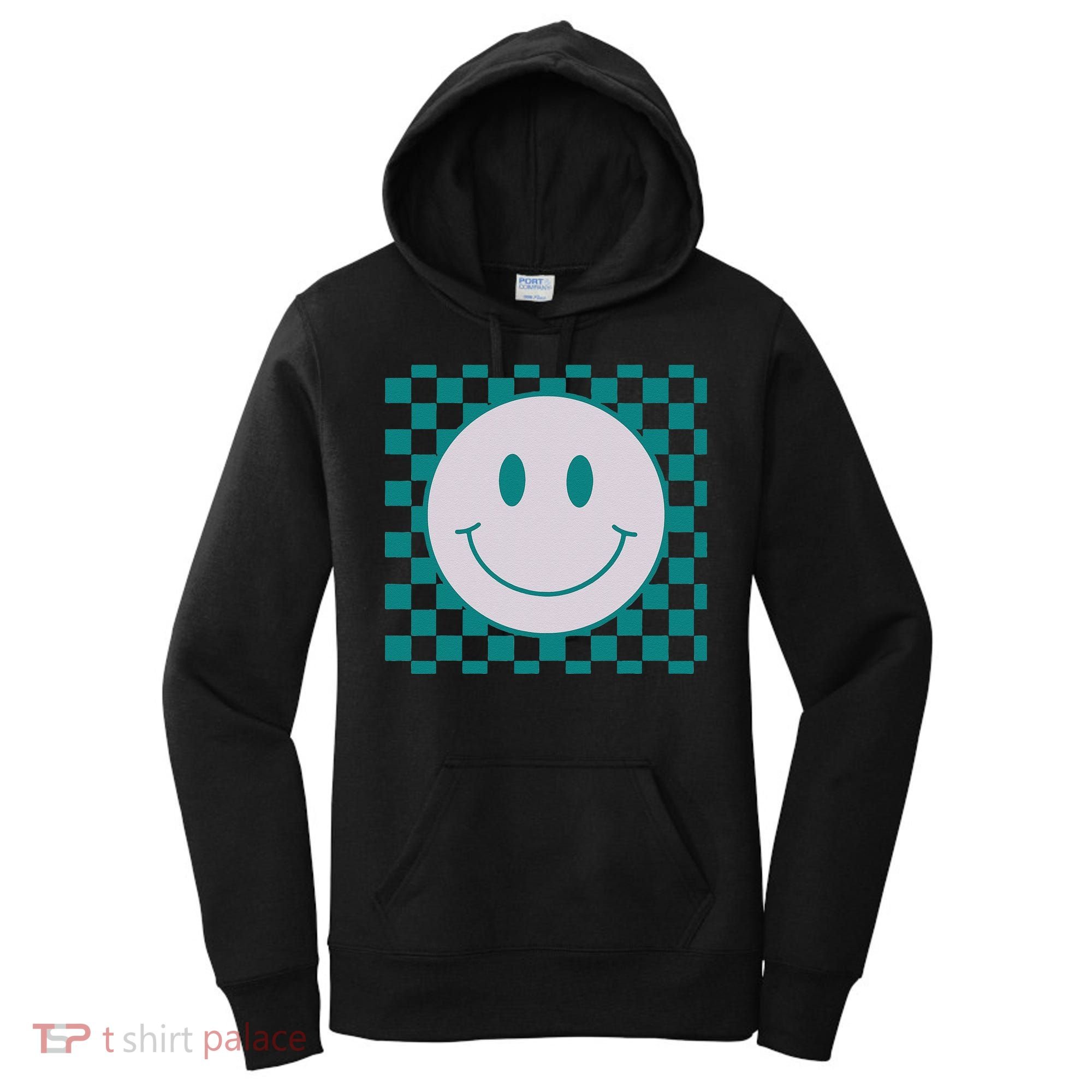Funny Happy Face Checkered Pattern Smile Face Meme Women's Hoodie