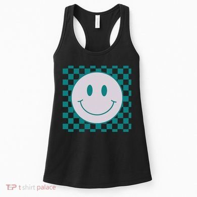 Funny Happy Face Checkered Pattern Smile Face Meme Women's Tank Top