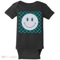 Funny Happy Face Checkered Pattern Smile Face Meme Baby Bodysuit thumb 0