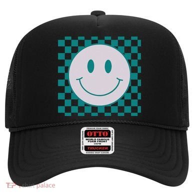 Funny Happy Face Checkered Pattern Smile Face Meme Hat